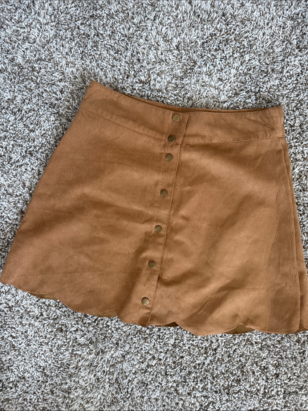 Forever 21 Camel Scalloped Button-Front Mini Skirt